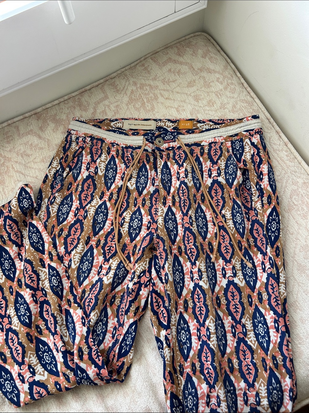 Anthropologie Navy, Pink & Brown Printed Jogger Pants